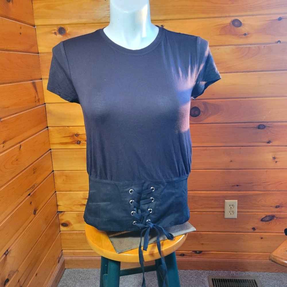 INC black corset detail black top NWT super simple yet sexy  MSRP $64.50